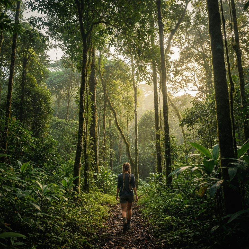 Rainforest canopy, natural light filtering through